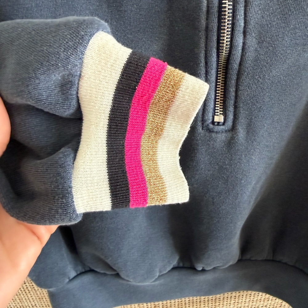 Sundry Navy Half-Zip Pullover Sweatshirt with Striped Cuffs - Picture 2 of 8